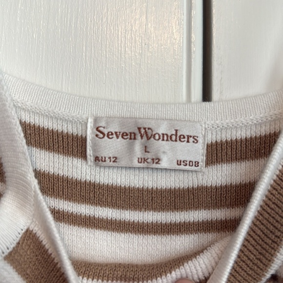 Seven Wonders The Label WOMENS COVE MIDI DRESS - TAN WHITE STRIPE size Large - Picture 3 of 3